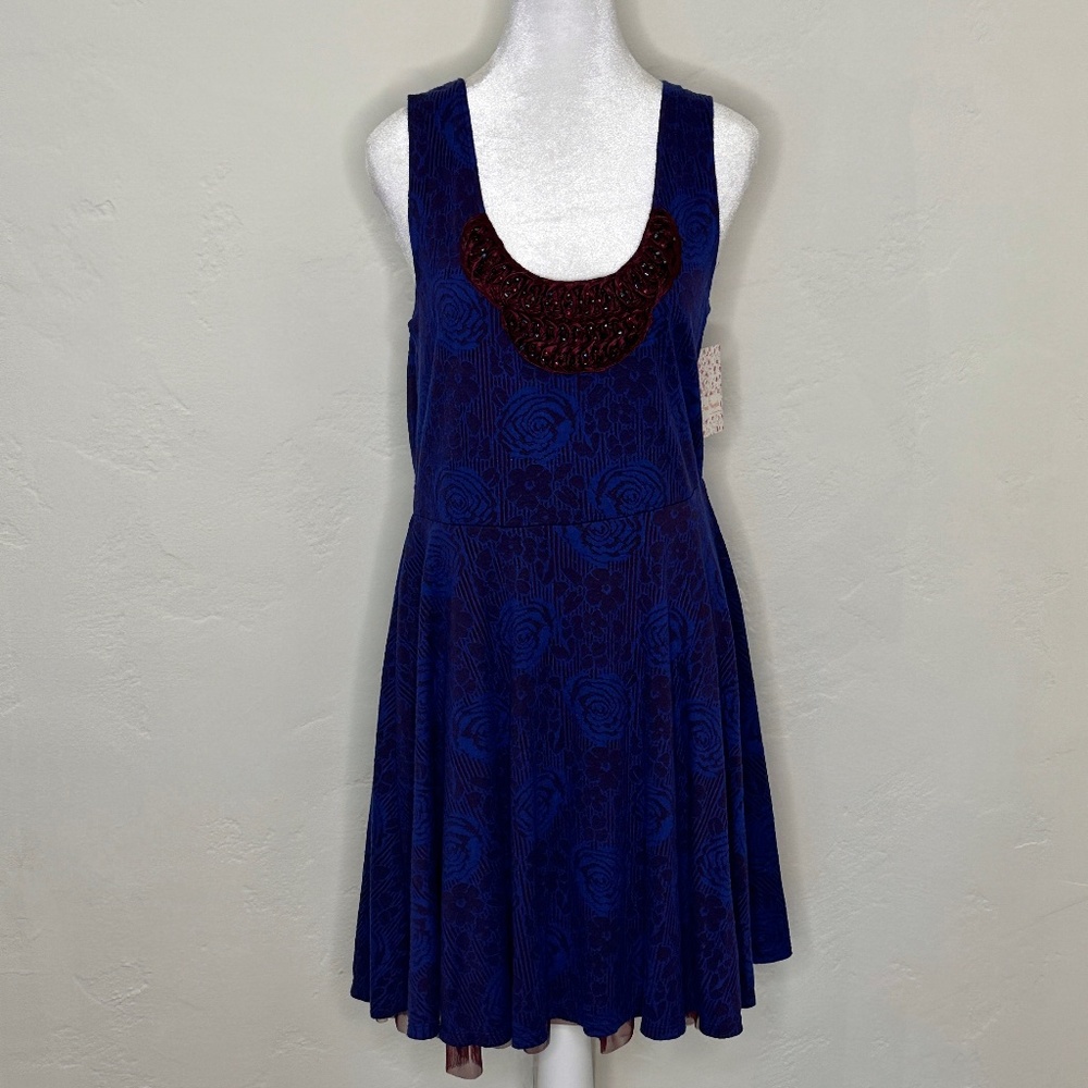 NWT- Free People Beaded Tulle Floral Midnight Glimmer Party Dress- Size Large